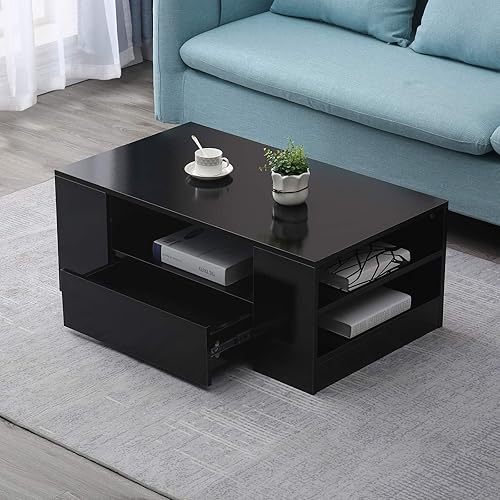 Mesa auxiliar moderna de 37 pulgadas de alto brillo con luces LED diseño rectangular muebles de mesa auxiliar para sala de estar con cajón