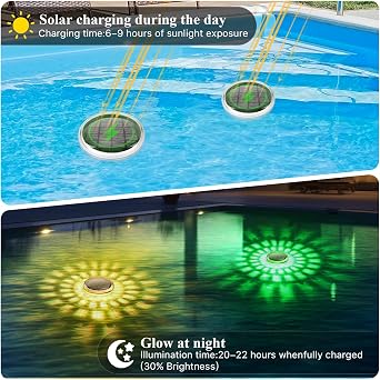 Qoolife Solar Float Lights for Swimming Pool, 2 Pieces - IPX7 Waterproof Underwater Lights with Remote Control, 12 Colour Modes, Timer, Great for Pool, Pond, Halloween and Decoration [Energy Class F]