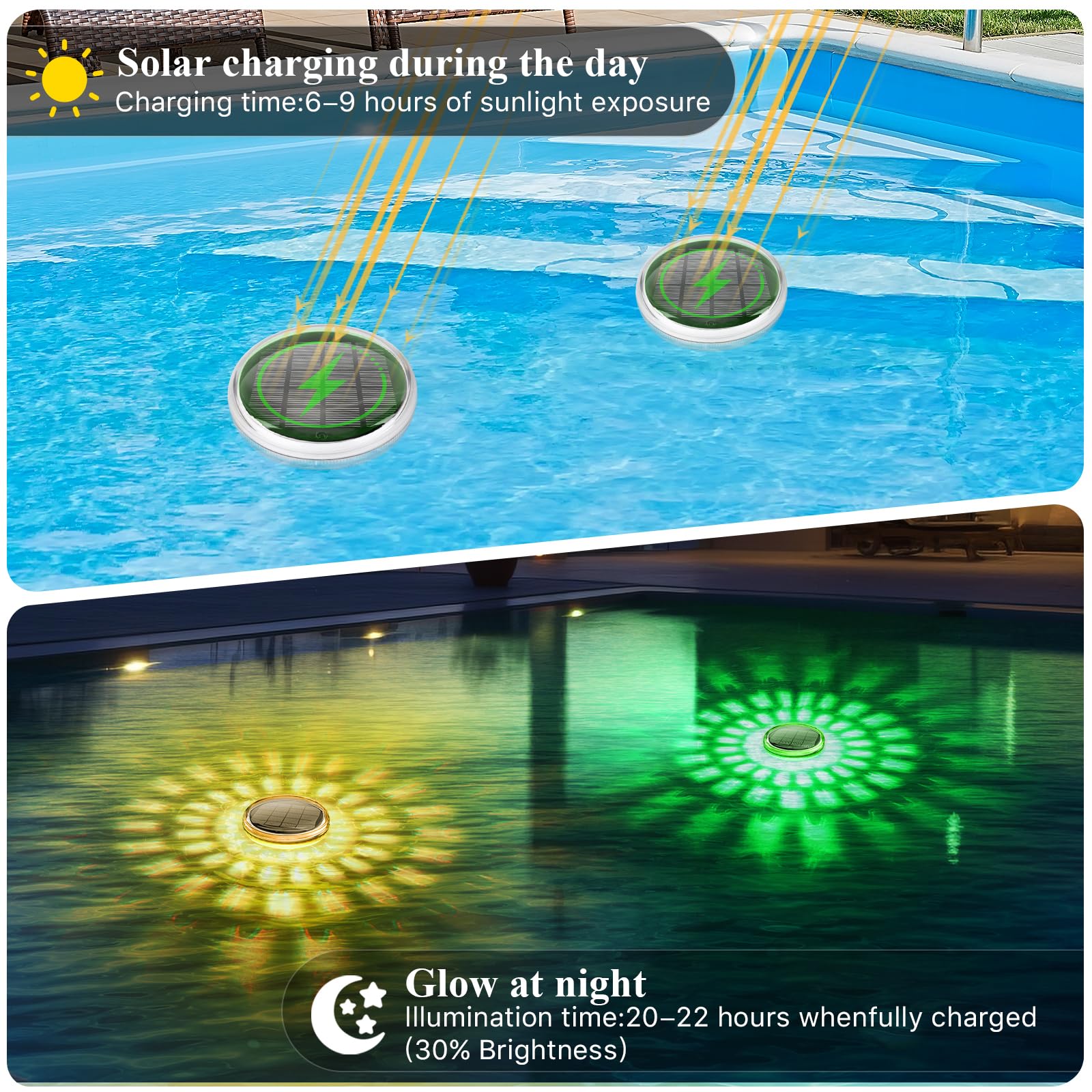 Qoolife Luces Solares Flotantes para Piscina 2 Unidades - Luces Subacuáticas IPX7 Impermeables con Mando a Distancia, 12 Modos de Color, Temporizador, Ideal para Piscinas, Estanques, Halloween y Dec