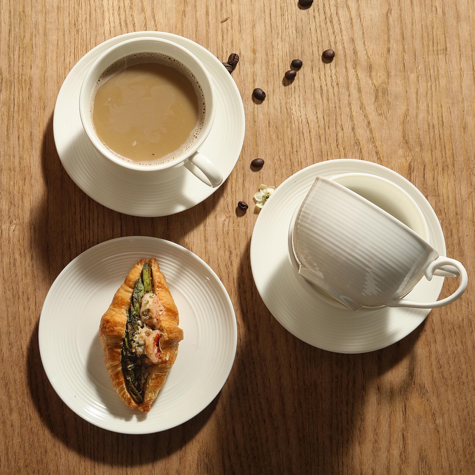 Juego de 4 tazas de café con platillos de 12 onzas, tazas de café de cerámica para capuchino, taza de té, platillo, tazas de café con leche, tazas para cocina, cafetería, microondas,