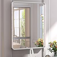 Vista 31 de TETOTE Espejo de marco negro de 16 x 24 pulgadas, espejo de tocador de baño para pared, moderno espejo rectangular de esquina redonda con marco