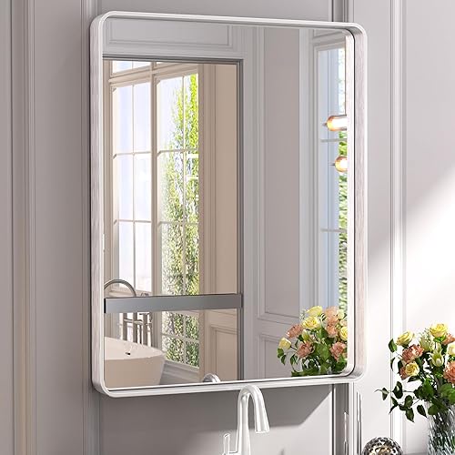 Miniatura 66 de TETOTE Espejo de 60 x 36 pulgadas para baño, espejo de tocador dorado de latón cepillado, espejo de pared grande rectangular con marco de metal Oro