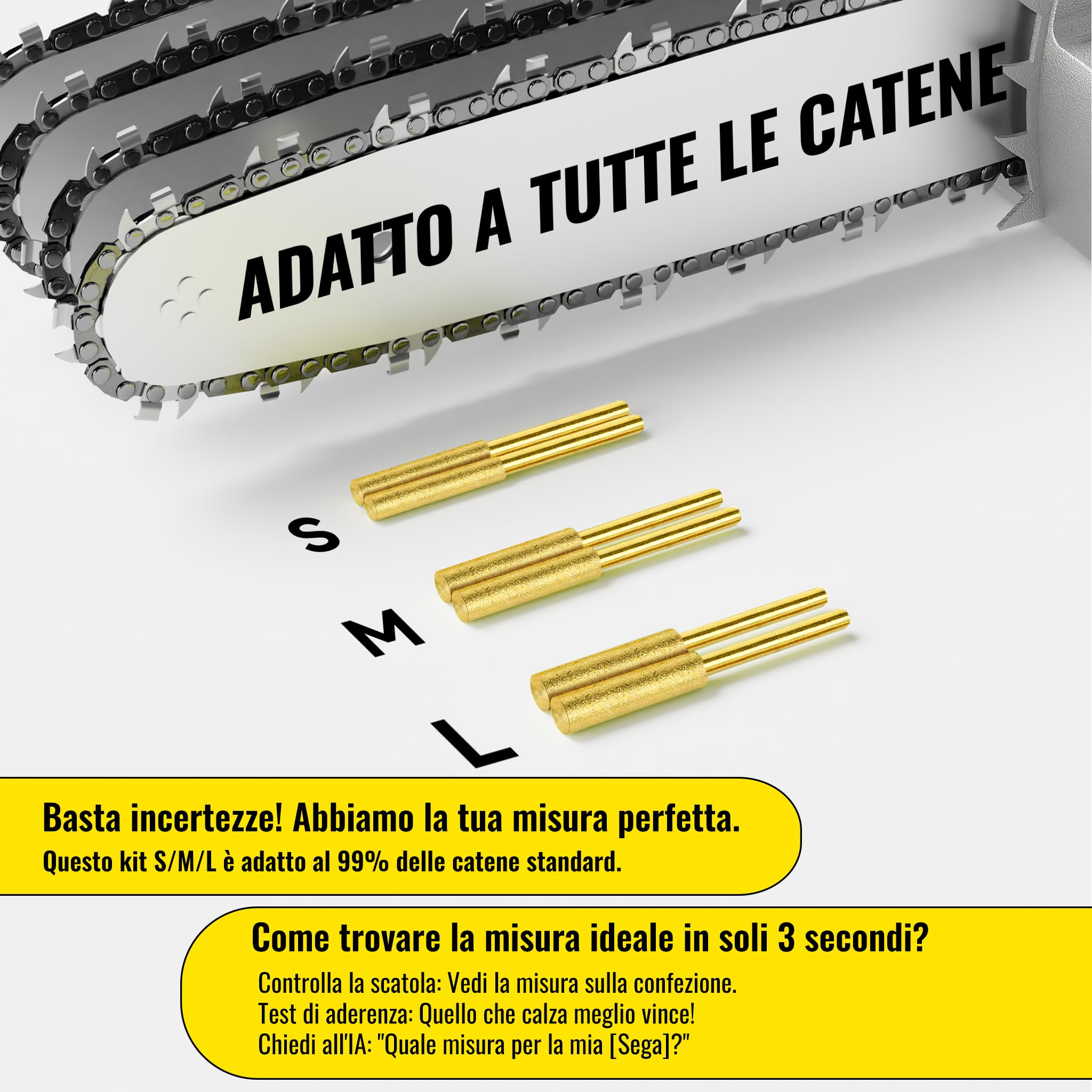 EzzDoo Kit affilacoltelli elettrico per motosega con punte diamantate placcate in titanio, strumento per affilare motosega ad alta velocità e 6 ruote ad alta durezza per tutte le catene di motosega