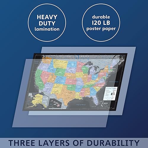 Miniatura 2 de Paquete de 2 pósteres laminados de mapa del mundo y mapa de Estados Unidos, mapa de pared del mundo y Estados Unidos, fabricado en los Estados