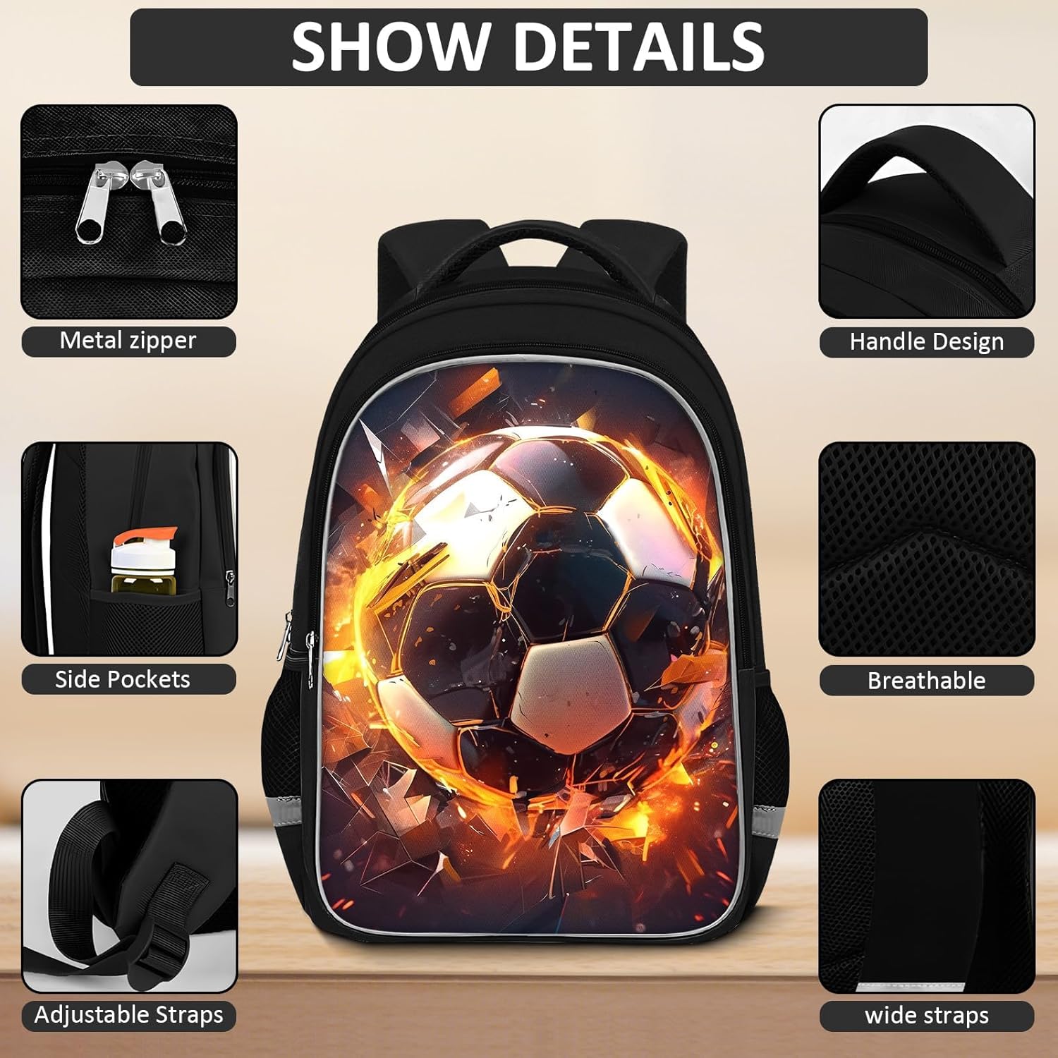 TILYTADLY School Backpack for Boys - 4pcs Soccer Boys Backpack with Lunch Box and Pencil Case for Kids Children Teens Elementary Middle School - Students Bag for Ages 6-18,17″Bookbag Travel Back Pack