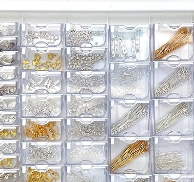 Bead Storage Solutions Elizabeth Ward Plastic See-Through Stackable 1,111 Piece Gold/Silver Assorted Costume Jewelry Findings Tray Bead Organizer