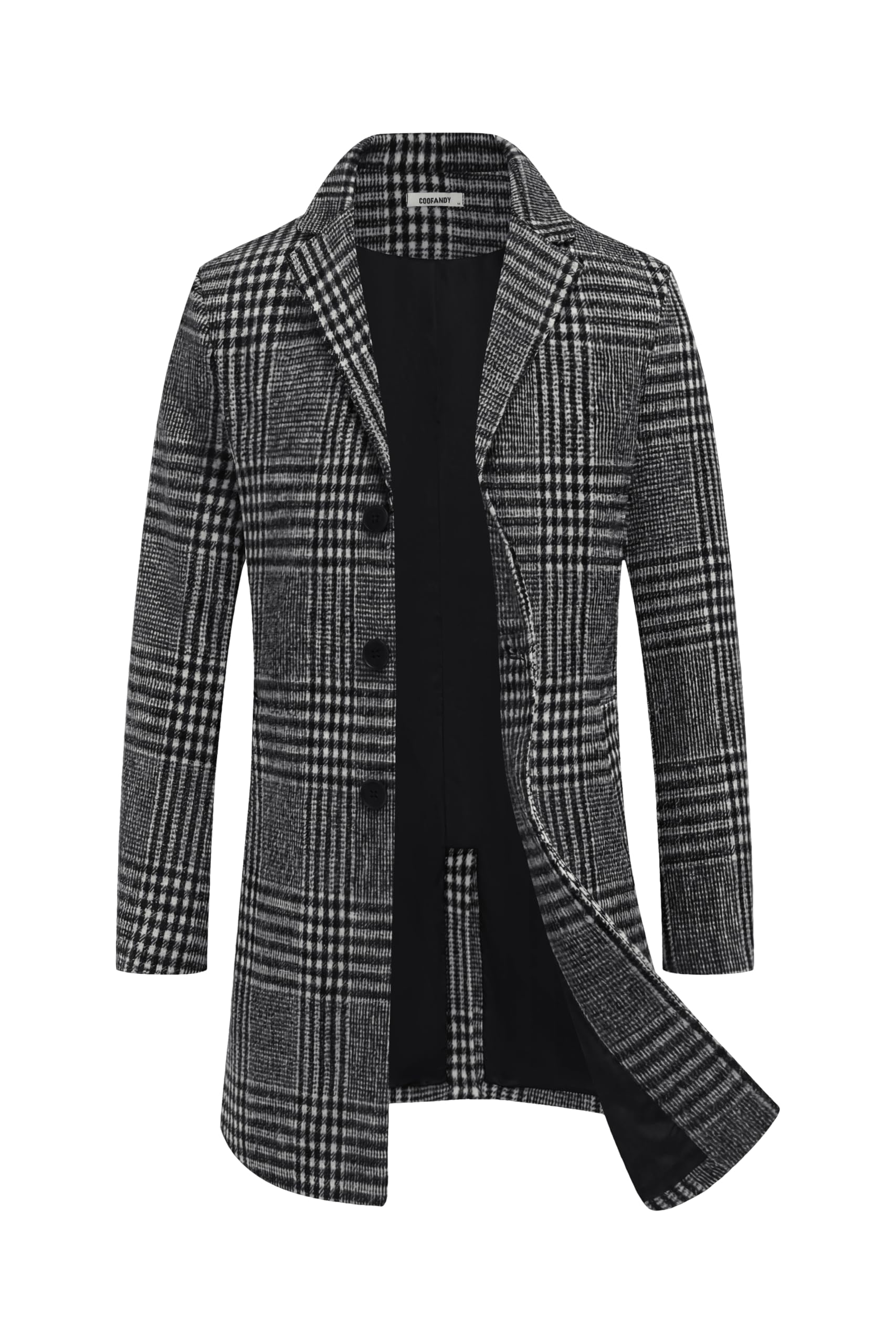 COOFANDY Mens Wool Blend Coat Winter Trench Coats Notched Lapel Collar Single Breasted Overcoat Classic Peacoat With Pockets