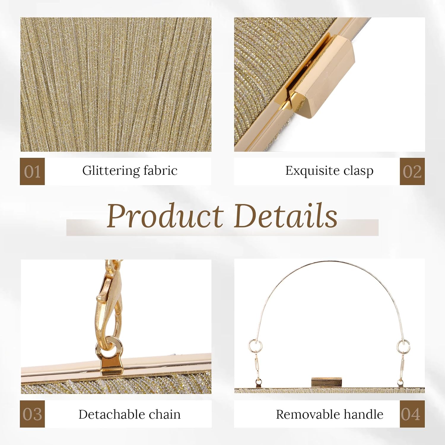 Freie Liebe Clutch Purses for Women Formal Evening Bag with Chain Sparkling Pleated Handbag for Cocktail Wedding and Party - Image 5