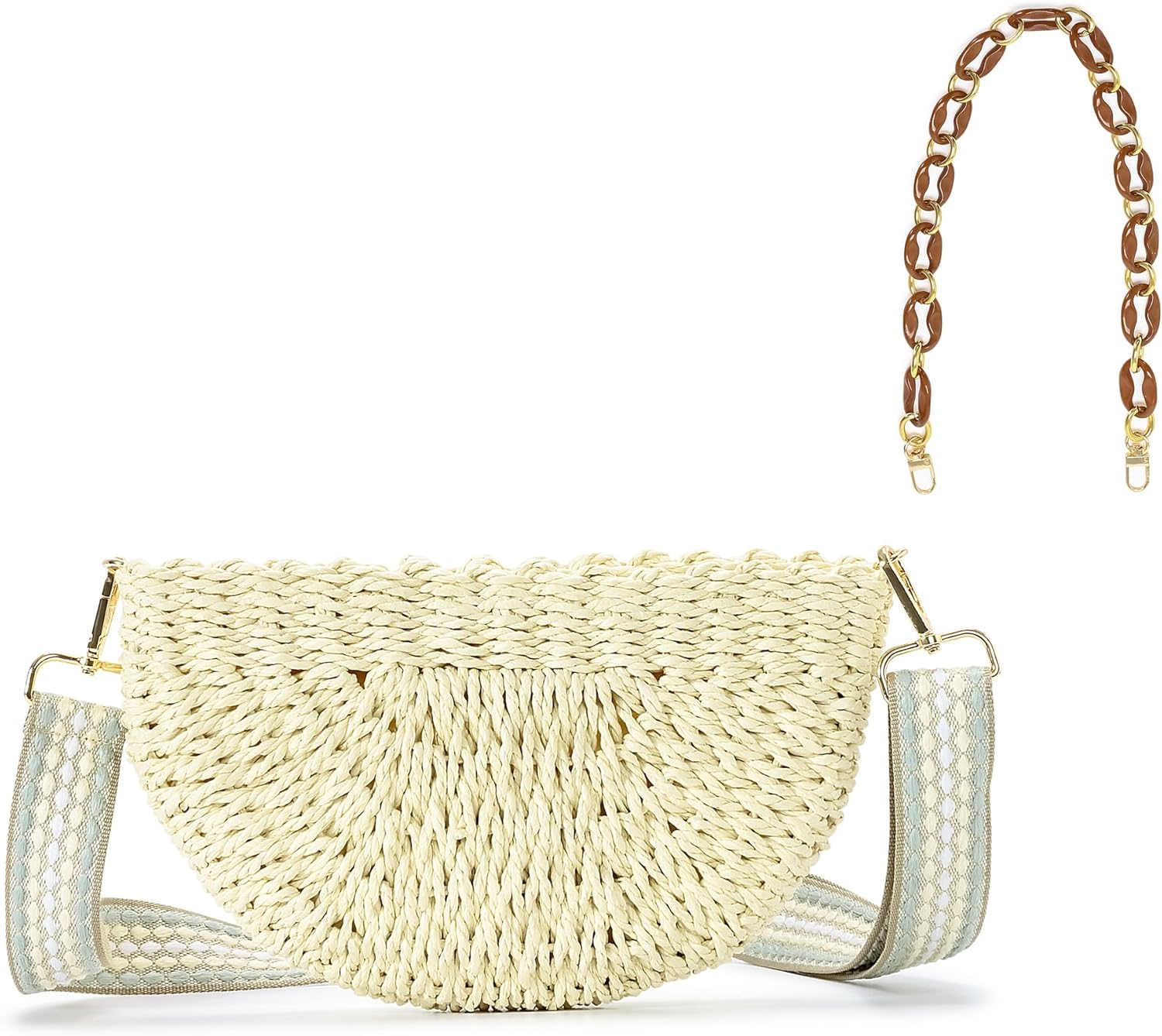 Herald Semicircle Handmade Straw Crossbody Bag Women Summer Chic