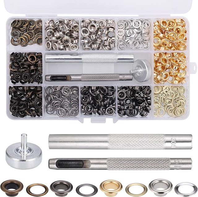 Zocipro Eyelet Punch Kit, 400 Sets 5mm Grommets Eyelets Kit with Hole Punch Tool, Metal Grommet Tool Kit for Fabric Leather Shoes Bag Canvas Belt DIY Crafts (1/5 Inch Inside Diameter)