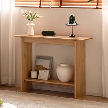 YESWOOD 100% Oak Wood Console Table, 39 Inch Entryway Table with Shelf