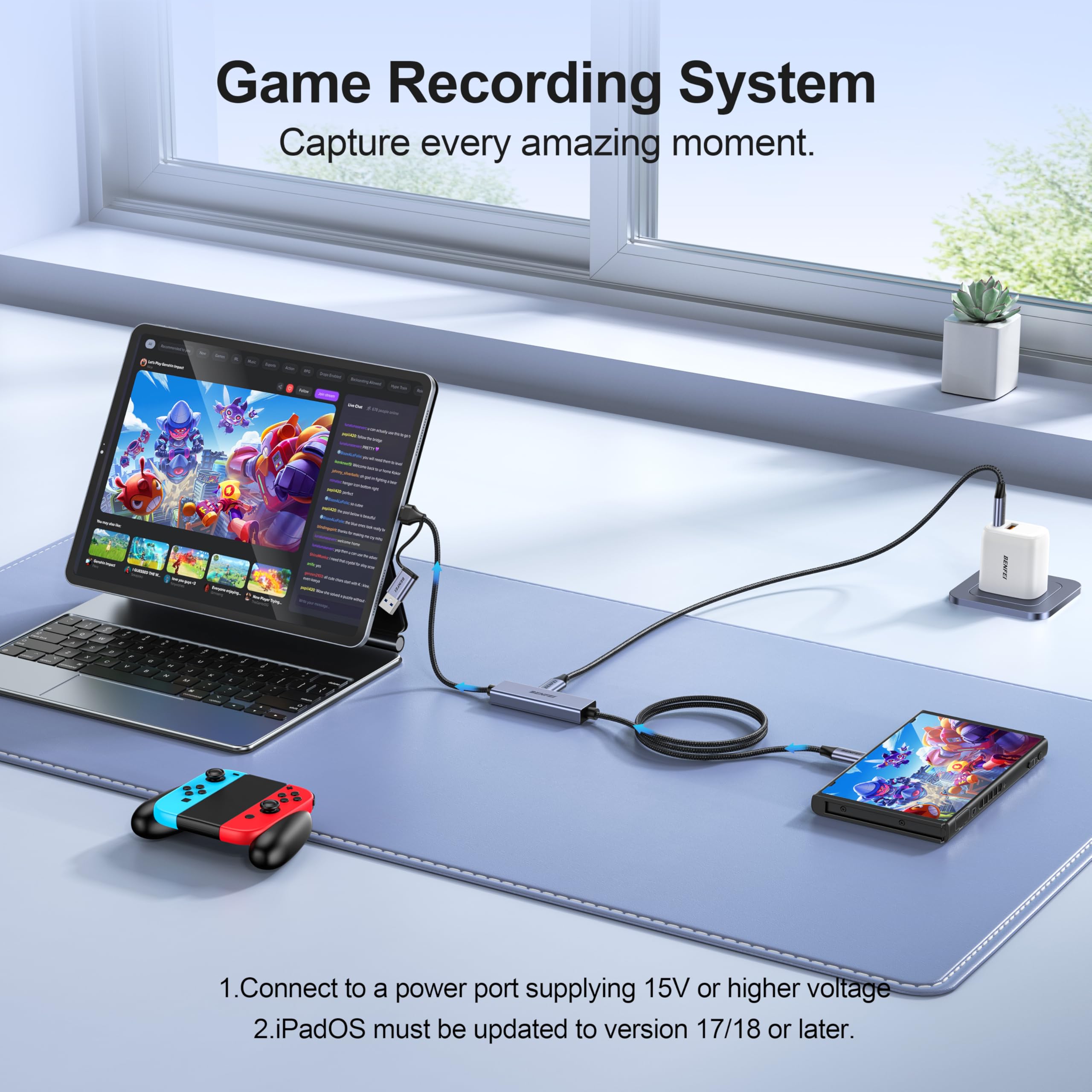 BENFEI USB-C Audio/Video 1080p 60FPS Full HD karta do przesyłania strumieniowego, nagrywania, gier, kompatybilna z Switch, PS4, PS5, Xbox, bezpośrednie połączenie z komputerem Windows/Mac