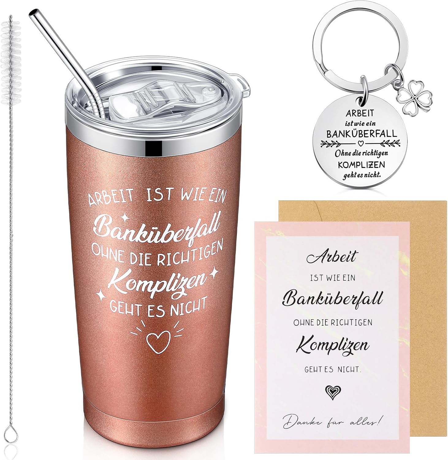 Abschiedsgeschenk Für Kollegen | 20oz Edelstahl Thermosbecher Mit Dankeskarte & Schlüsselanhänger