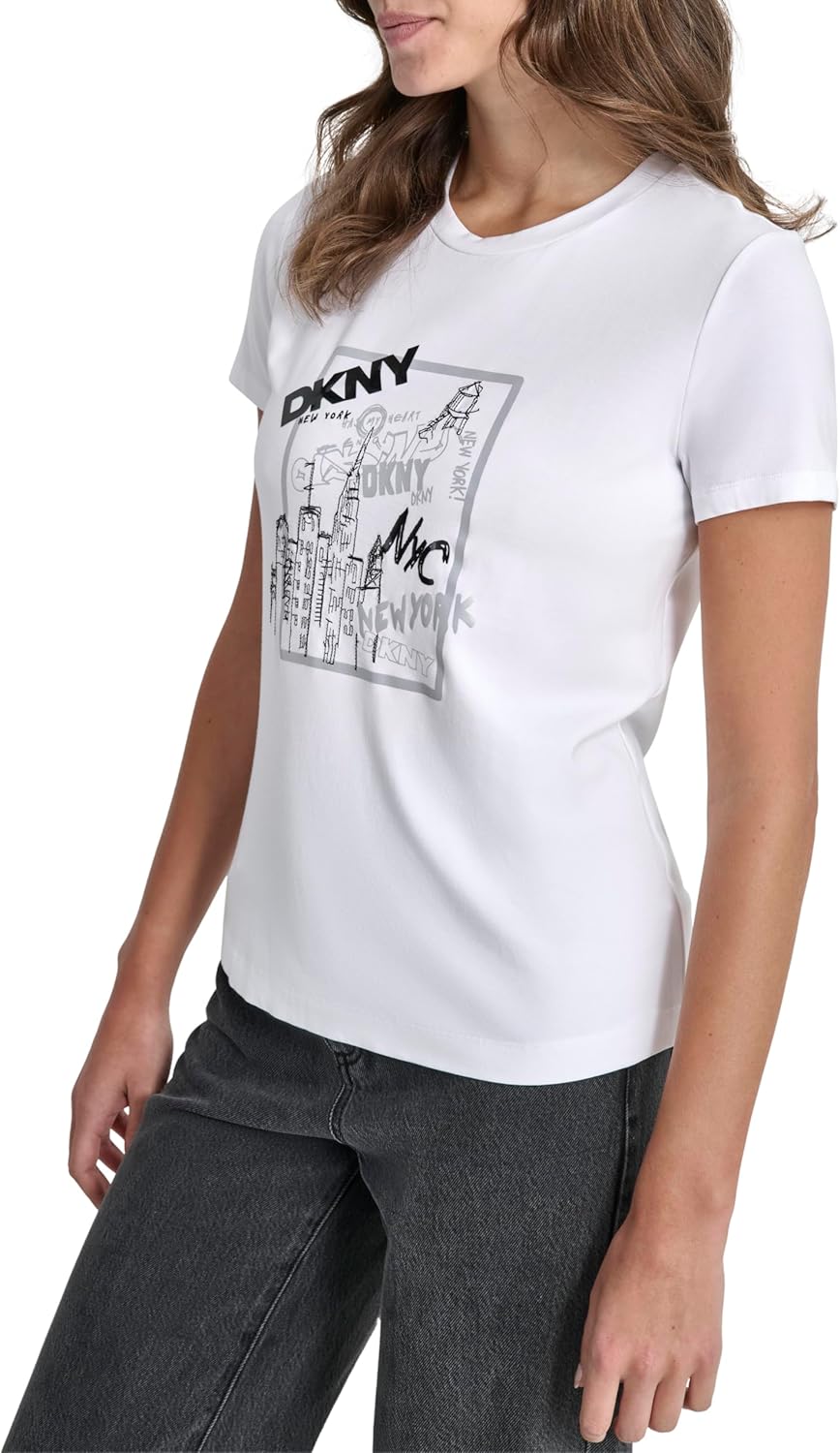 DKNY Womens Logo Short Sleeve Casual T-Shirt - Image 3