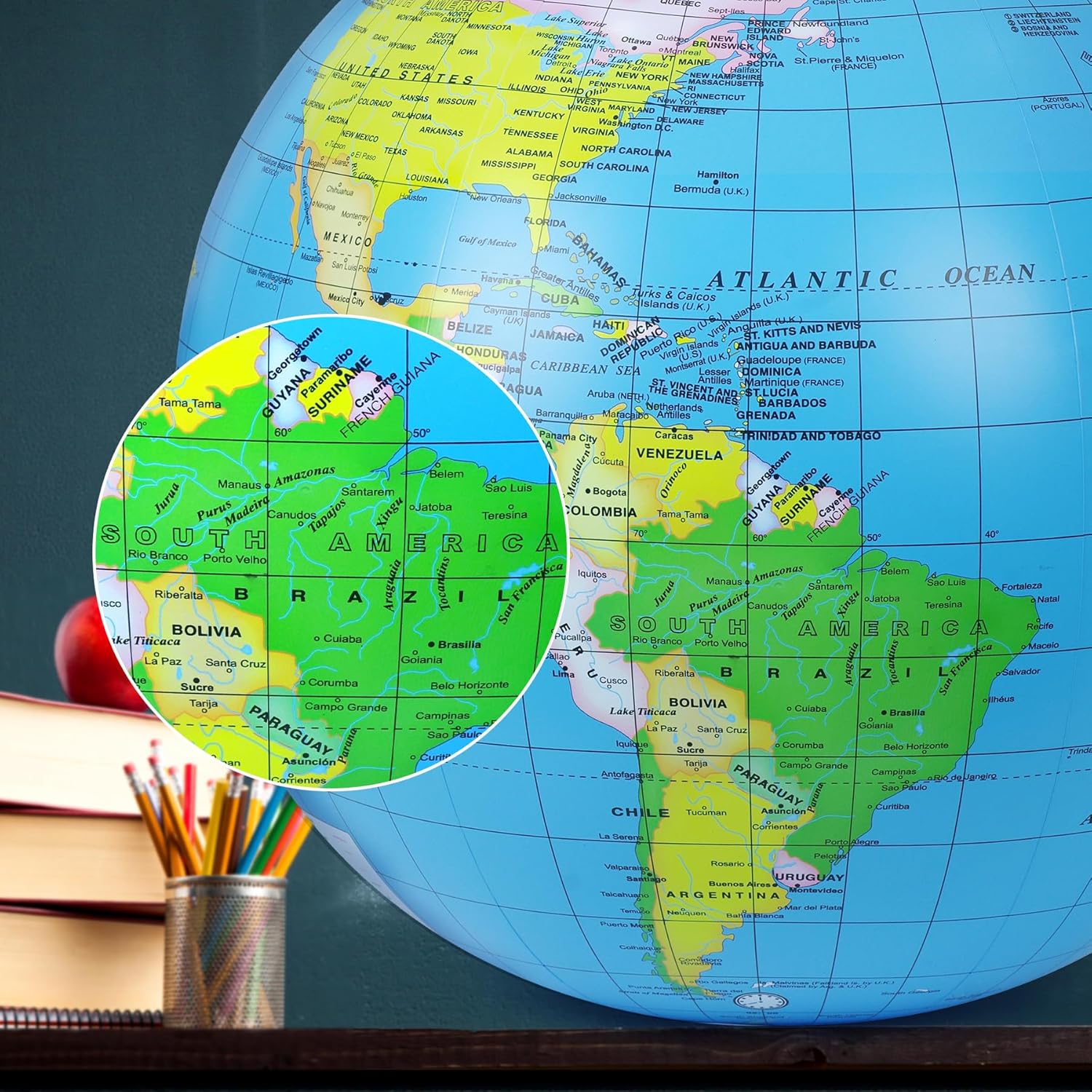 2Pcs 28 Inch PVC Inflatable World Globe Beach Ball Educational Earth Ball for Adult Classroom Learning Outdoor Play and Beach Party Favor
