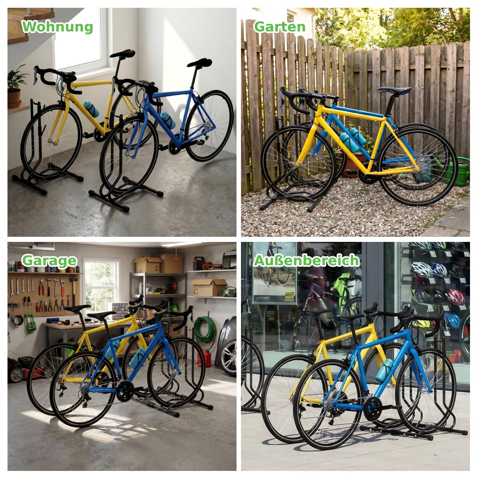 TLGREEN Fahrradständer Boden, Stabile Fahrradhalterung Ohne Bohren bis 25kg, 2-Stufig Verstellbar 40/70mm für Mountainbike Rennrad Trekkingrad 24-28 Zoll, Reifenbreite bis 65mm