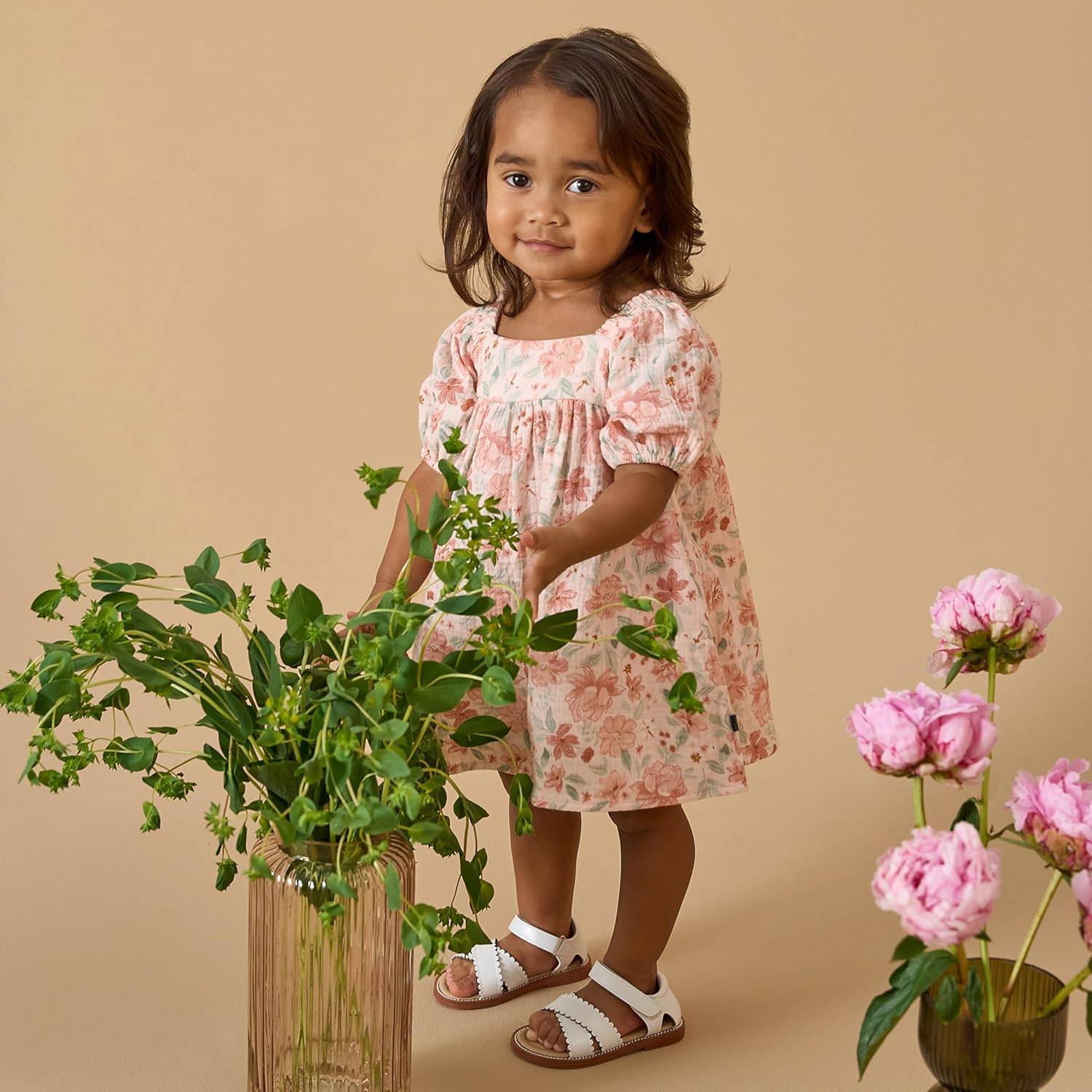 Modern Moments by Gerber baby-girls 2-piece Puffed Sleeve Dress & Diaper Cover Set - Image 5