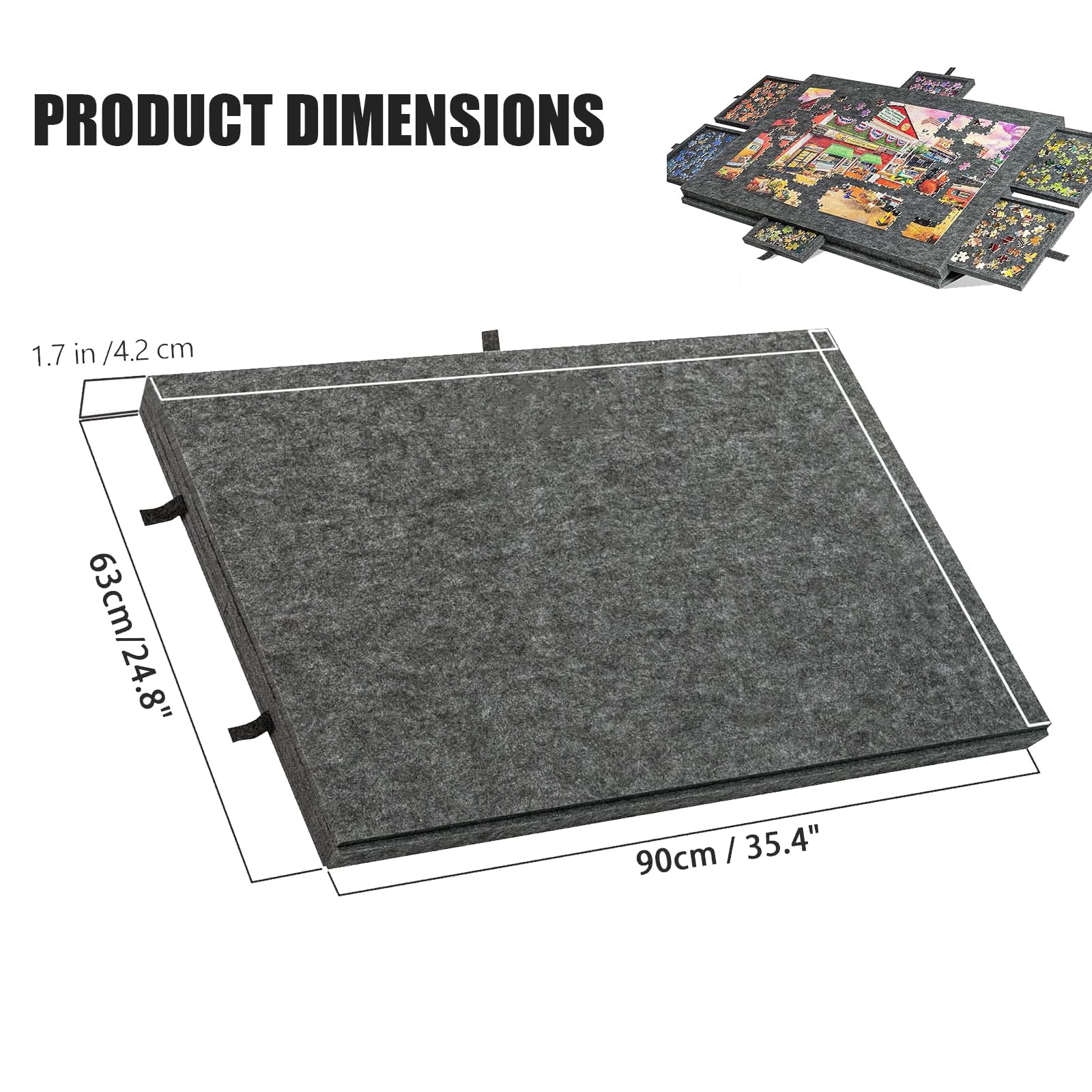 Uchylny, składany stolik do puzzli ze stojakiem i pokrywką, przenośna tablica do układania puzzli, lekki filc, 6 szuflad, dla dorosłych do 1000-1500 sztuk Light gray 90 * 63 * 4.2cm
