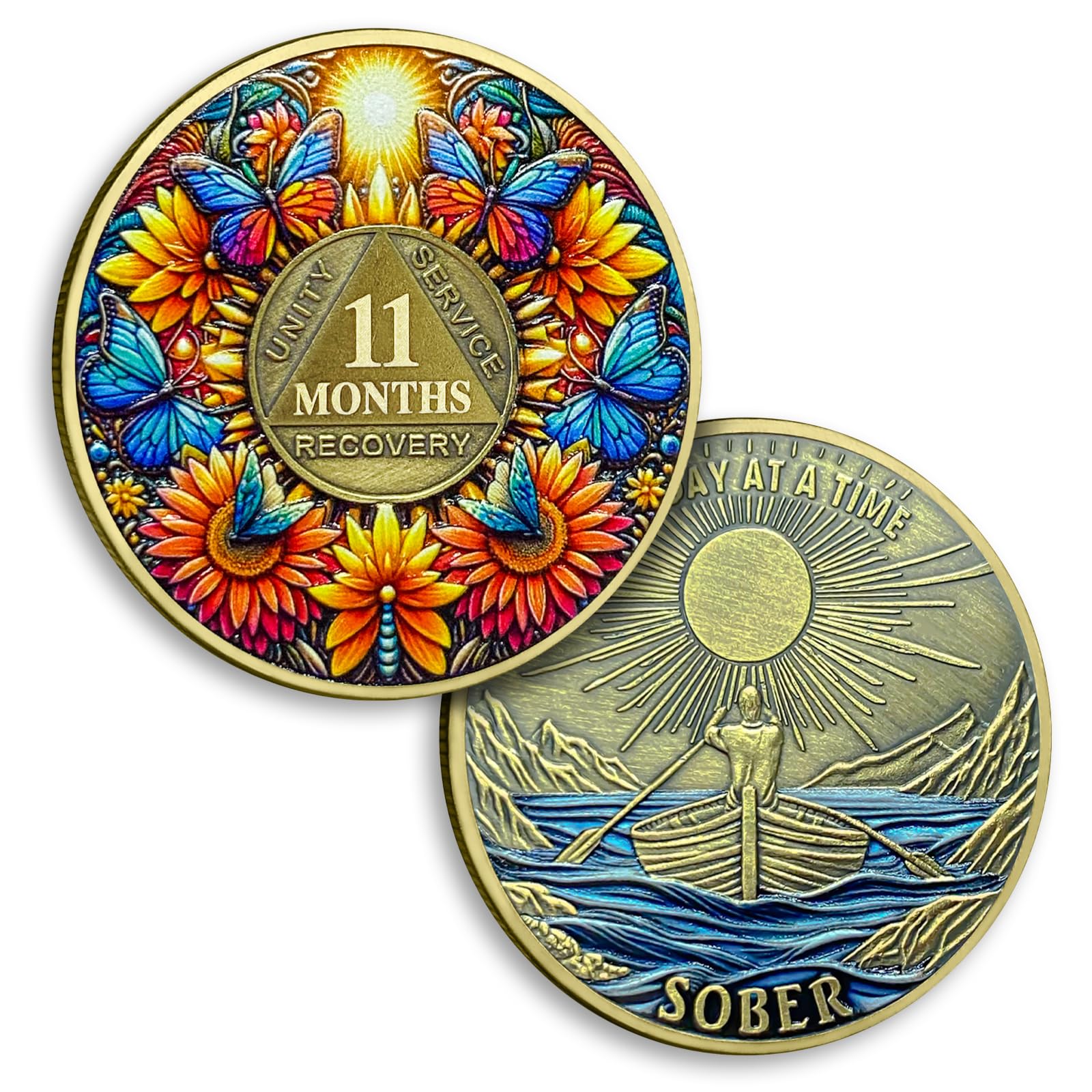 Pièce de sobriété de 11 mois de 11 mois, fleur de sobriété, jetons AA et médaillon, jeton de soleil, jeton d'anniversaire de convalescence, cadeau de sobriété pour homme et femme, alcooliques anonymes