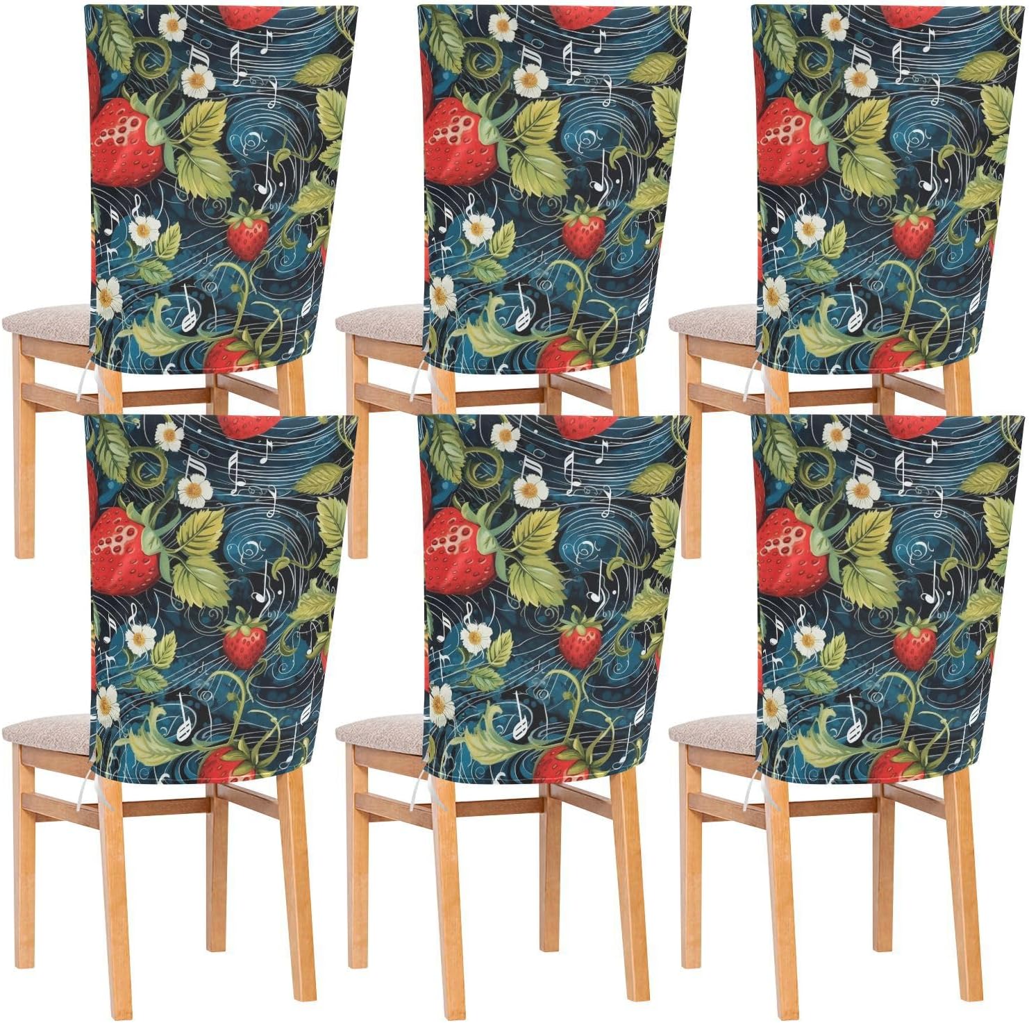 ALAZA Strawberries Music Notes Chair Back Cover Set of 6, Washable Reusable Removable Chair Slipcovers Decorative Chair Cover for Home Kitchen Wedding Party