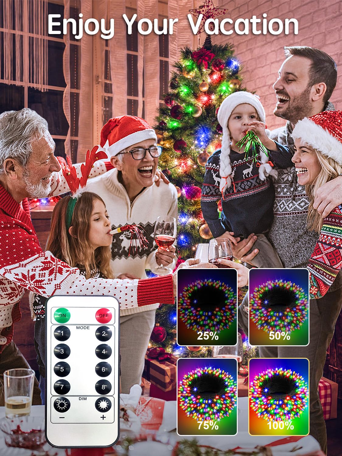 ARKOCHIC 30M Luci Albero di Natale, 300 LED Luci Natalizie da Esterno ed Interno, 8 Modalità con e Telecomando Lampade di Natale per Giardino, Balcone, Casa, Festa (Multicolore)
