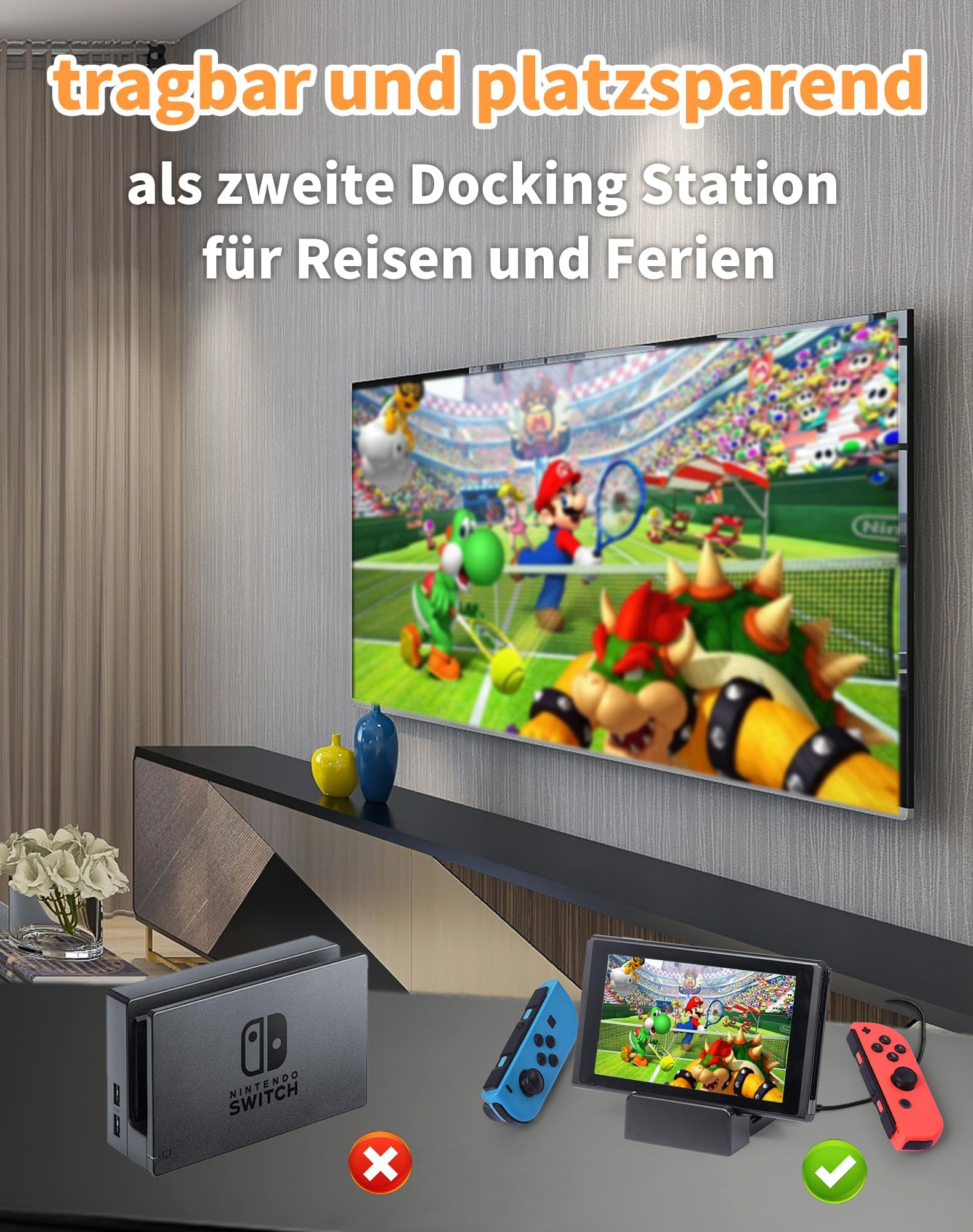 Switch Docking Station für Nintendo Switch/Switch OLED, tragbarer Switch Ladestation Switch Dock 4K HDMI TV Adapter Aufladehalterung mit USB 3.0 Port, Switch Zubehör Ständer für Nintendo Official