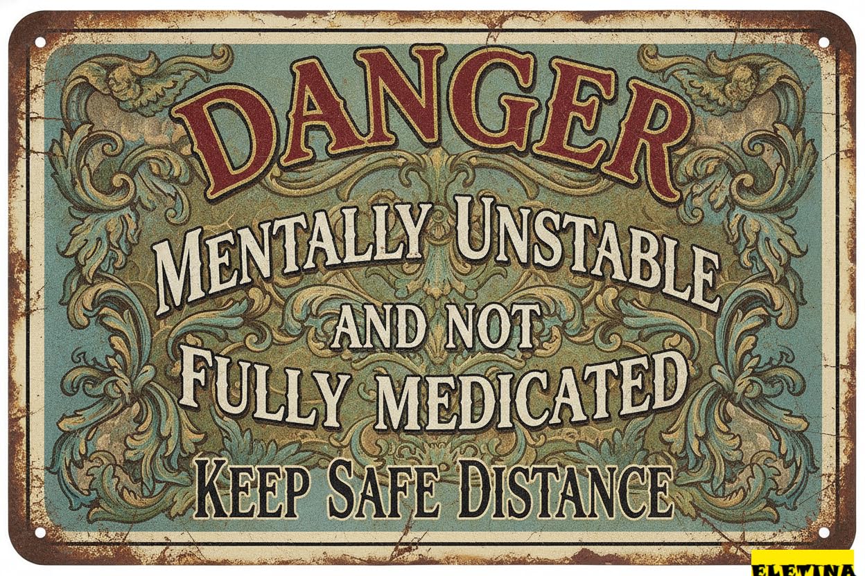 Personalized Sign for Man Cave Danger Mentally Unstable Metal 8x12in Humorous Warning Plaque Home Office Wall Decor Dark Comedy Gift Private Property Decorative
