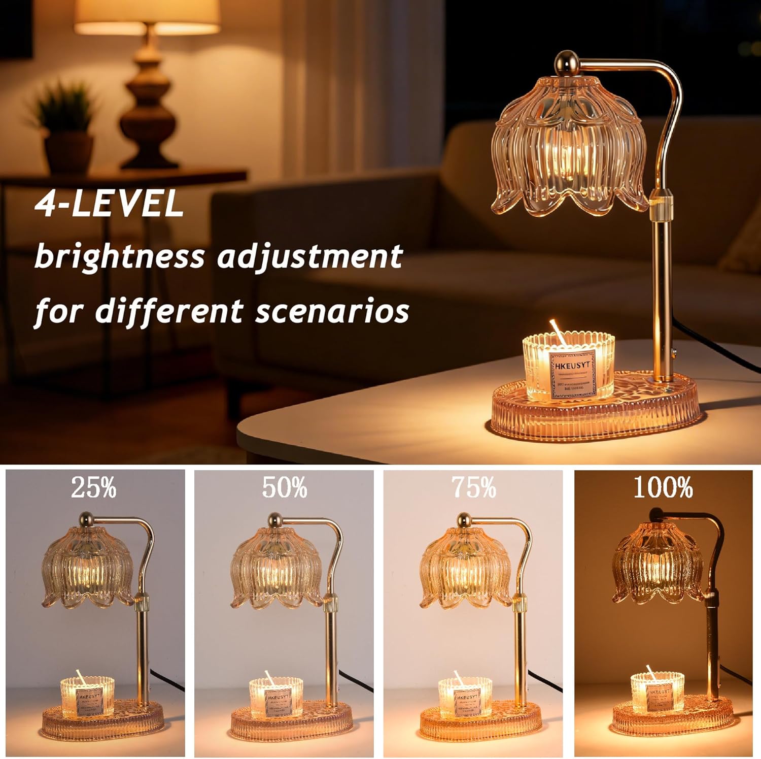 Candle Warmer Lamp with Timer and Dimmable,Adjustable Height Flower Candle Lamp Warmer with 2 Bulbs for Candle Jars, House Warming Gifts New Home Decor(Amber)