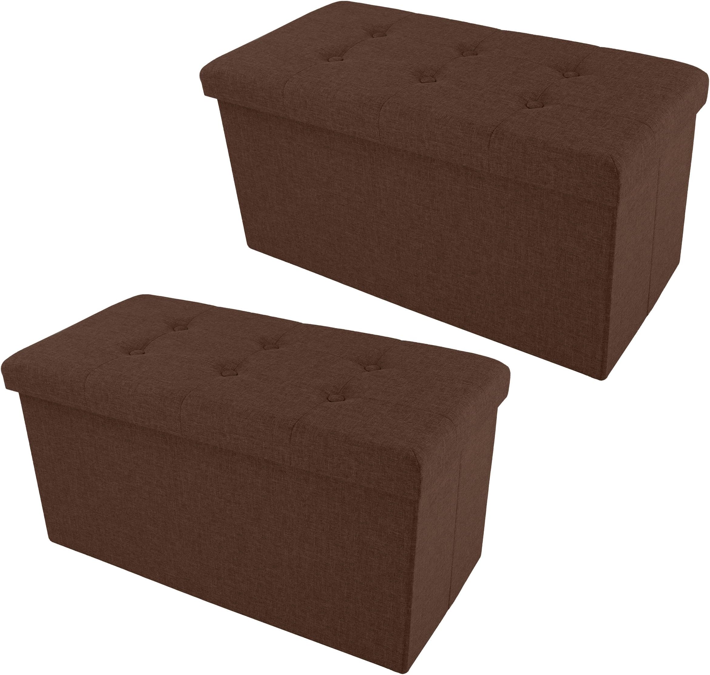 Lavish Home Folding Storage Ottoman - Set of 2 30-Inch Tufted Footrest, Linen Chest, or Bench with Removable Bin for Living Room, Bedroom, or Dorm (Brown)