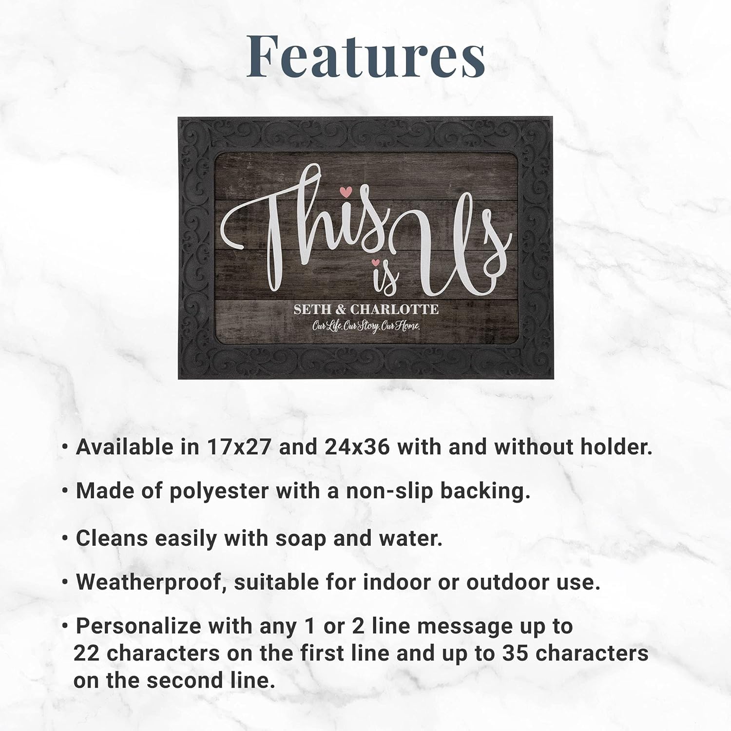 Let's Make Memories Personalized The Two of Us Wedding Doormat - 17" x 27" - Without Holder - Indoor/Outdoor