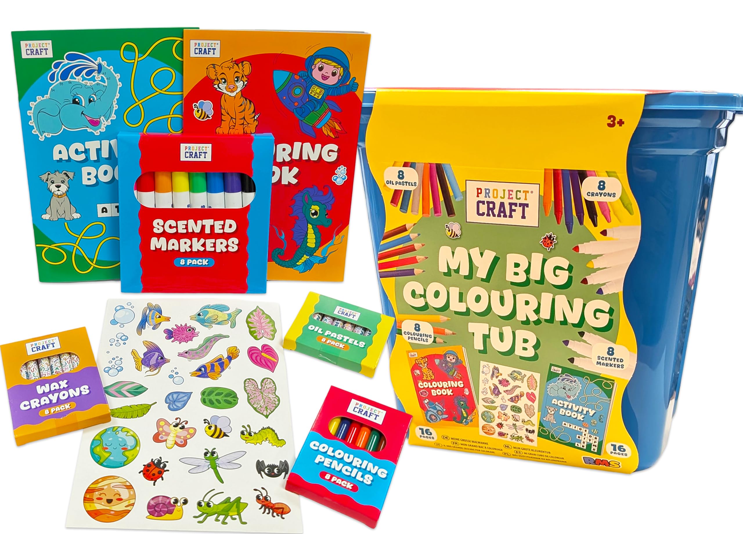 Project Craft Boys Multi-Coloured My Big Colouring Tub – Kids Colouring Set With Activity Book, Colouring Book, Markers, Crayons, Pencils, Oil Pastels, Stickers – Arts & Crafts Activity Set For Children Age 3+ Ideal For & Girls