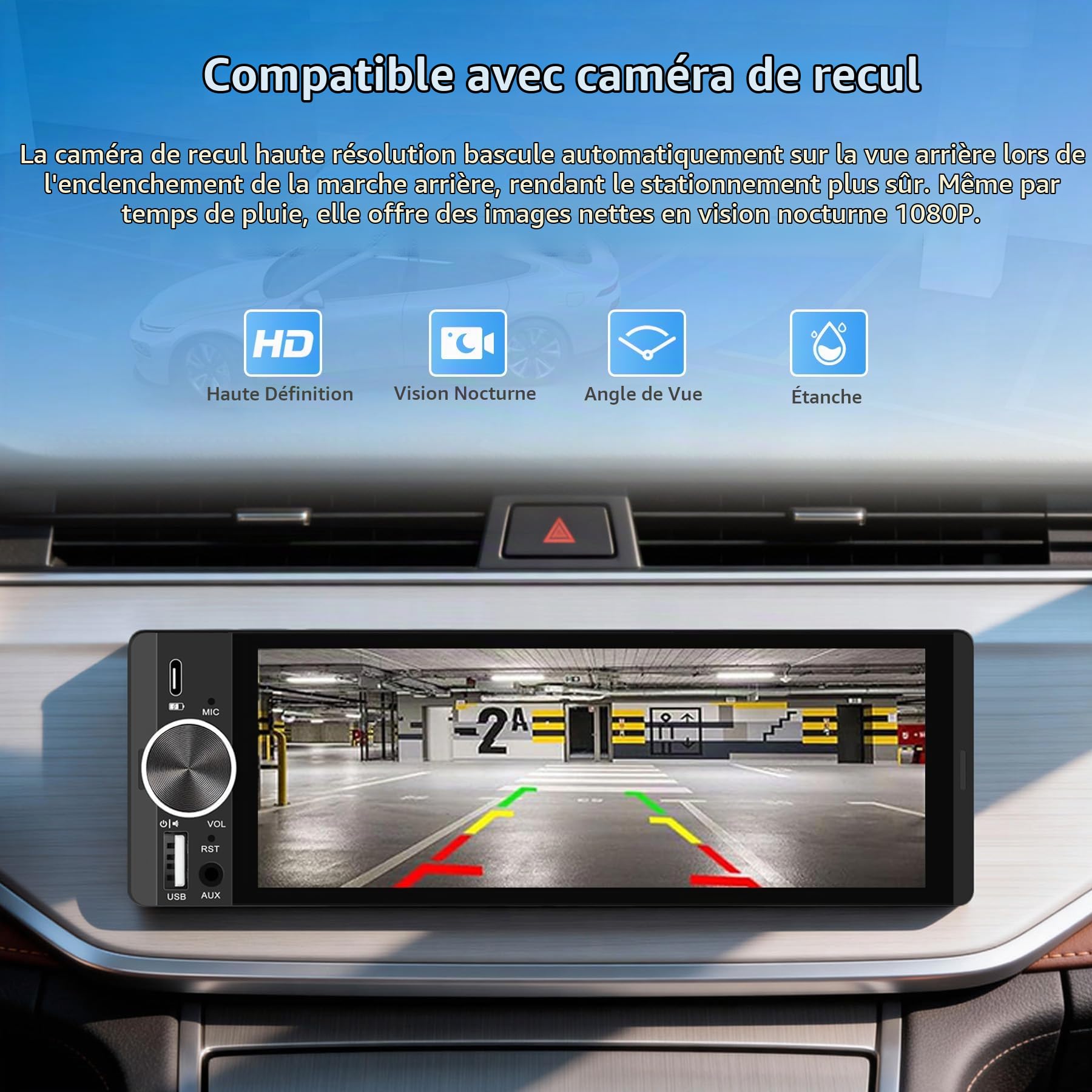 Autoradio 1 DIN avec Écran Tactile 6,28", CarPlay et Android Auto
