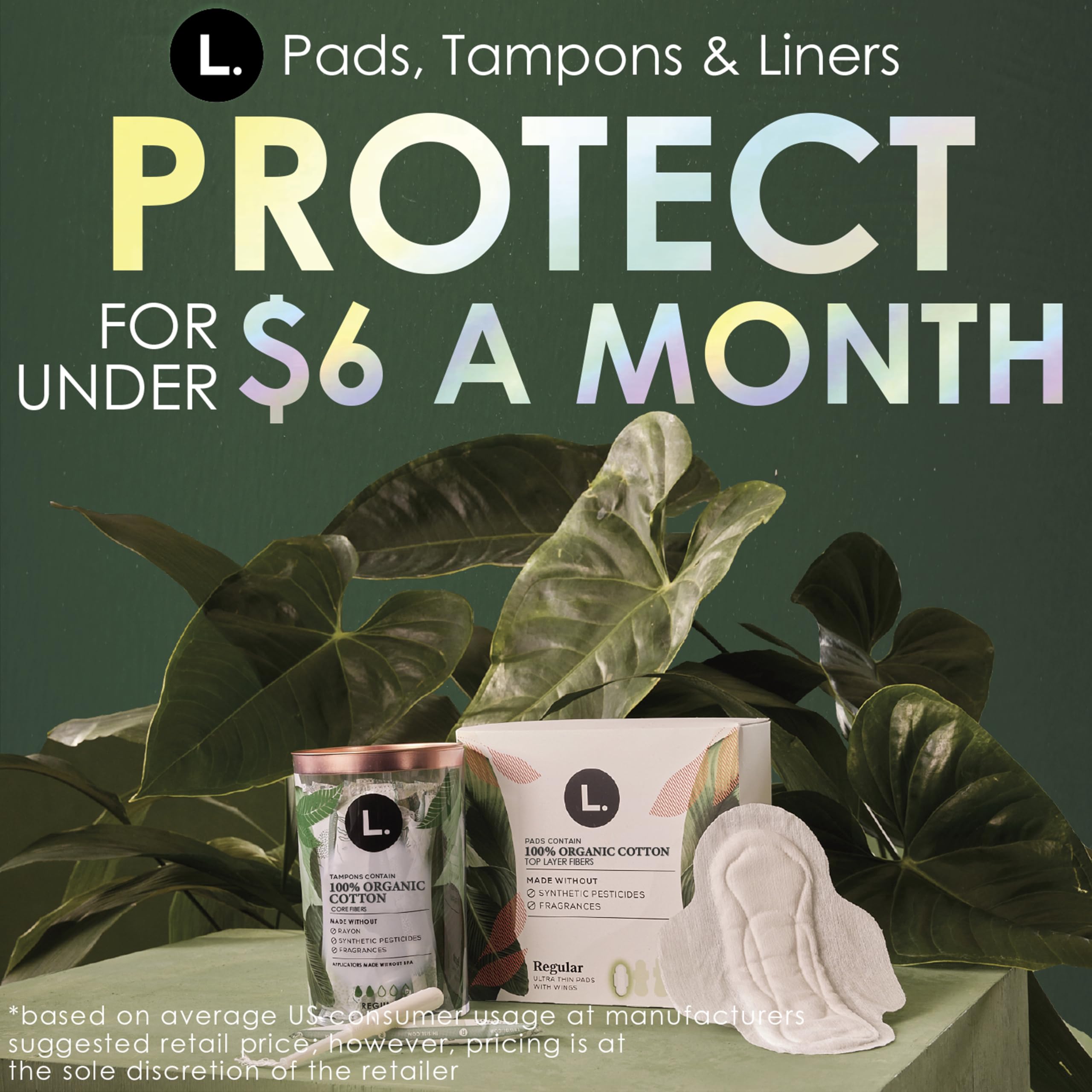 L. Ultra Thin Pads for Women, Organic Cotton Top Layer, Super + Extra Long Overnight Duo Pack Absorbency, Menstrual Pads with Wings, 32 Count