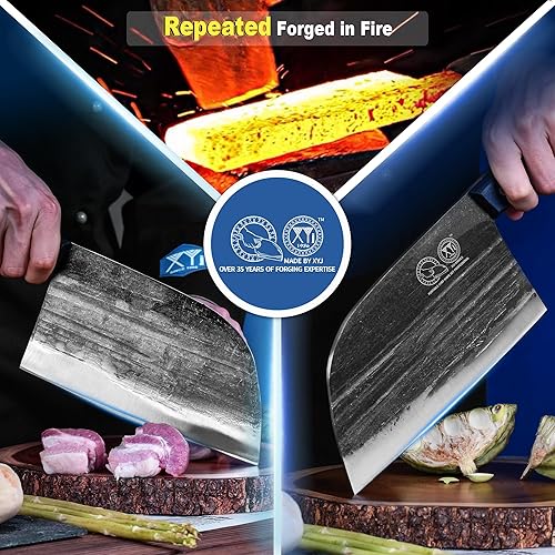 Miniatura 3 de XYJ Auténtico desde 1986, Cuchillos de Carnicero Forjados Antiguos, Cuchillo de Chef Serbio con Funda, Cuchillo Pequeño, Cuchilla China para