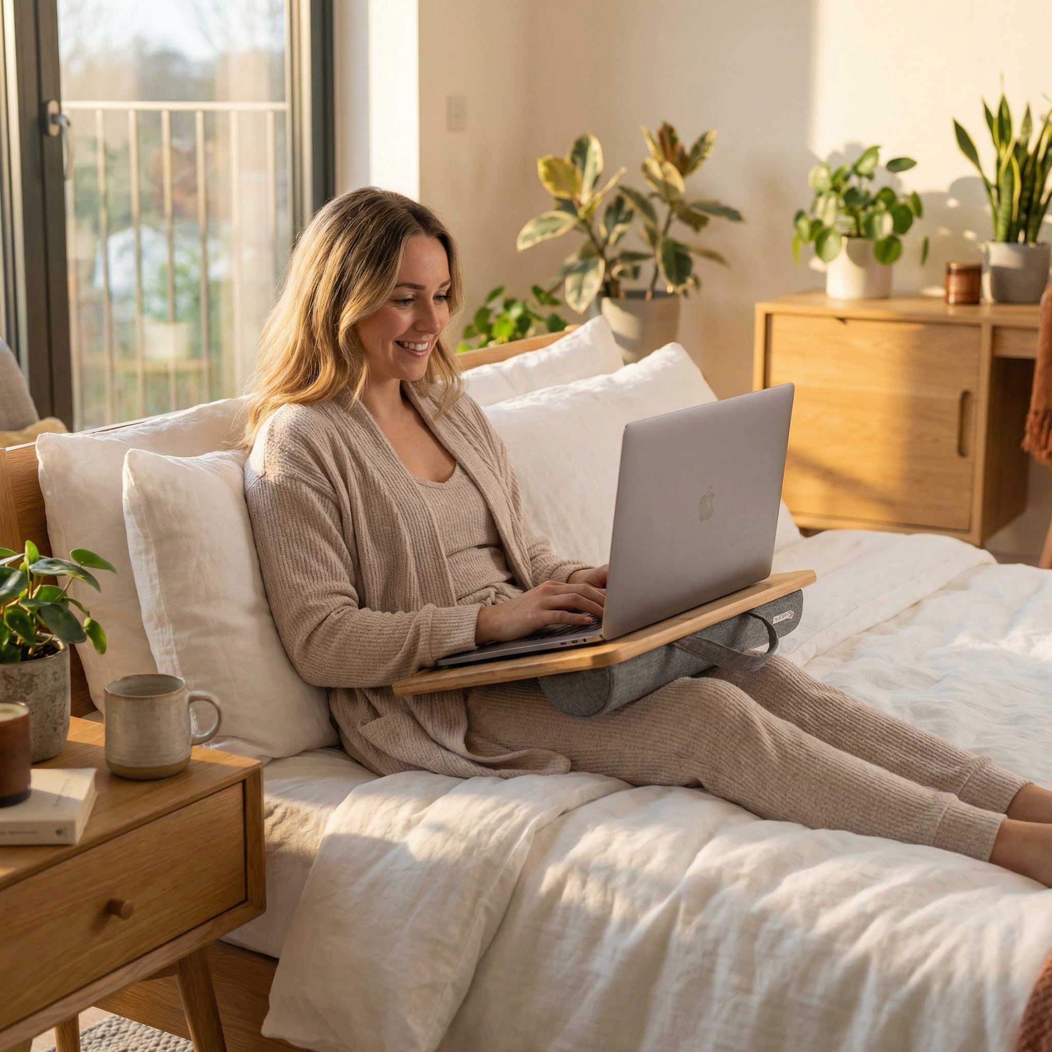 PEPE Mobility Soporte Portatil Sofa de Bambú, Soporte Regazo Ordenador Portatil Acolchado, Cojin para Laptop