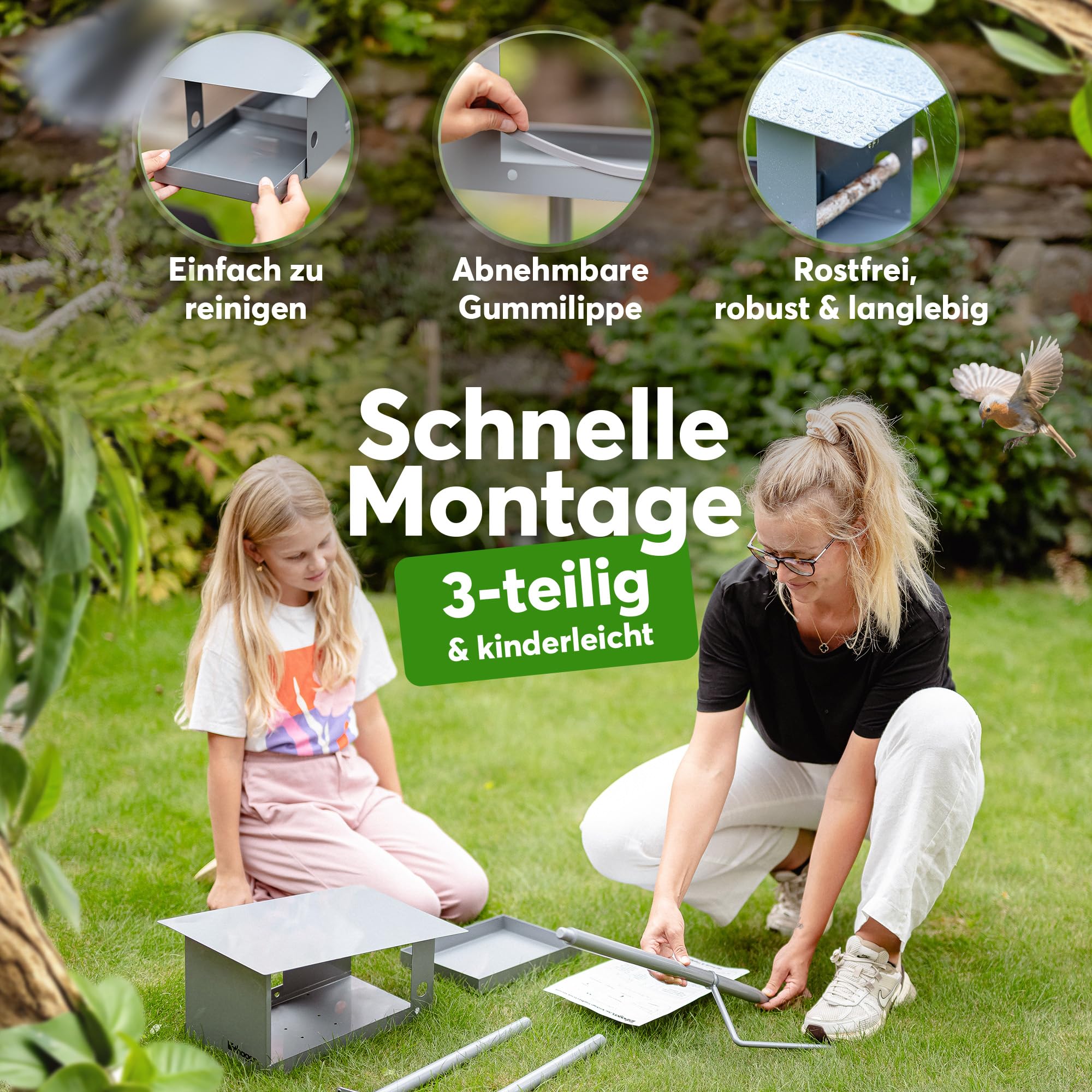 Vogelhaus mit Ständer [wetterfest] - 3-in-1 Futterhaus für Vögel - großes, Robustes Vogelhäuschen, Vogelvilla, Futterhäuschen stehend | Langlebig, wetterfest & leicht zu reinigen | linthagen