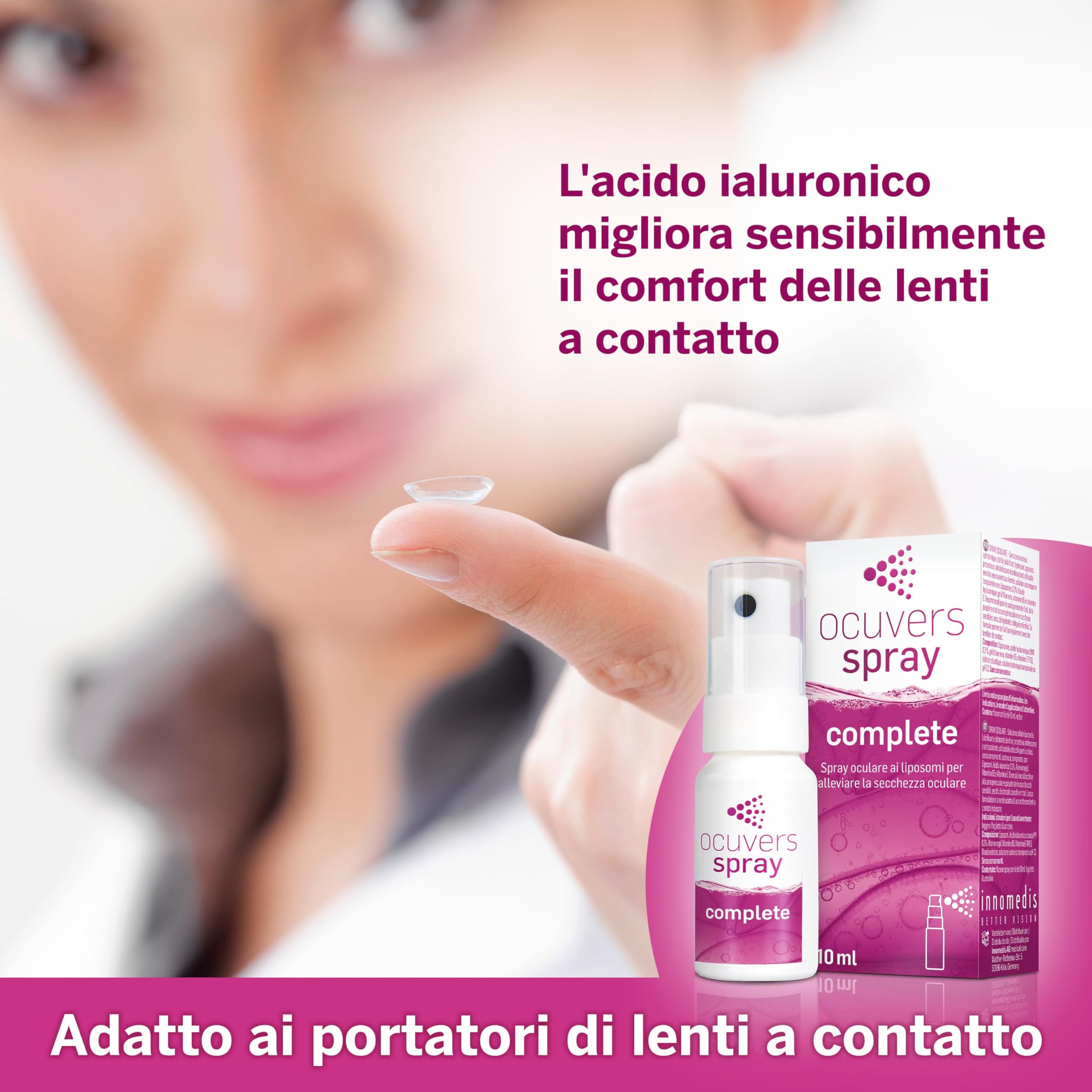 Ocuvers Complete spray oculare con 0,3% di acido ialuronico, liposomi, aloe vera, vitamina B5 e vitamina E – Spray per occhi secchi – L’alternativa alle gocce oculari, 10 ml