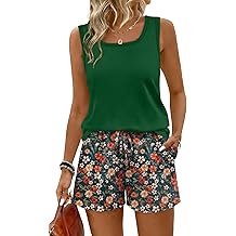 Two Piece Sets for Women Summer Lounge Short Sets Tank Square Neck Sleeveless Sweatsuit with Pocket