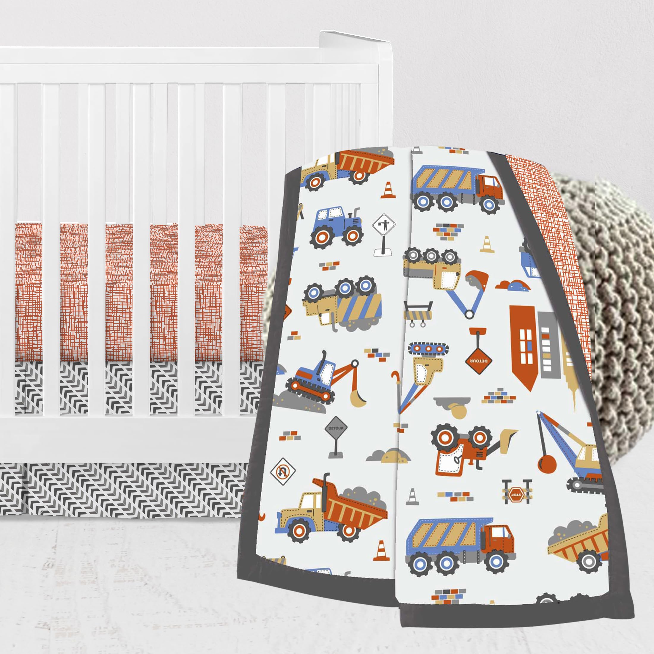 Bacati - Construction Yellow Orange Blue Gray Boys 3-Piece Crib Bedding Set