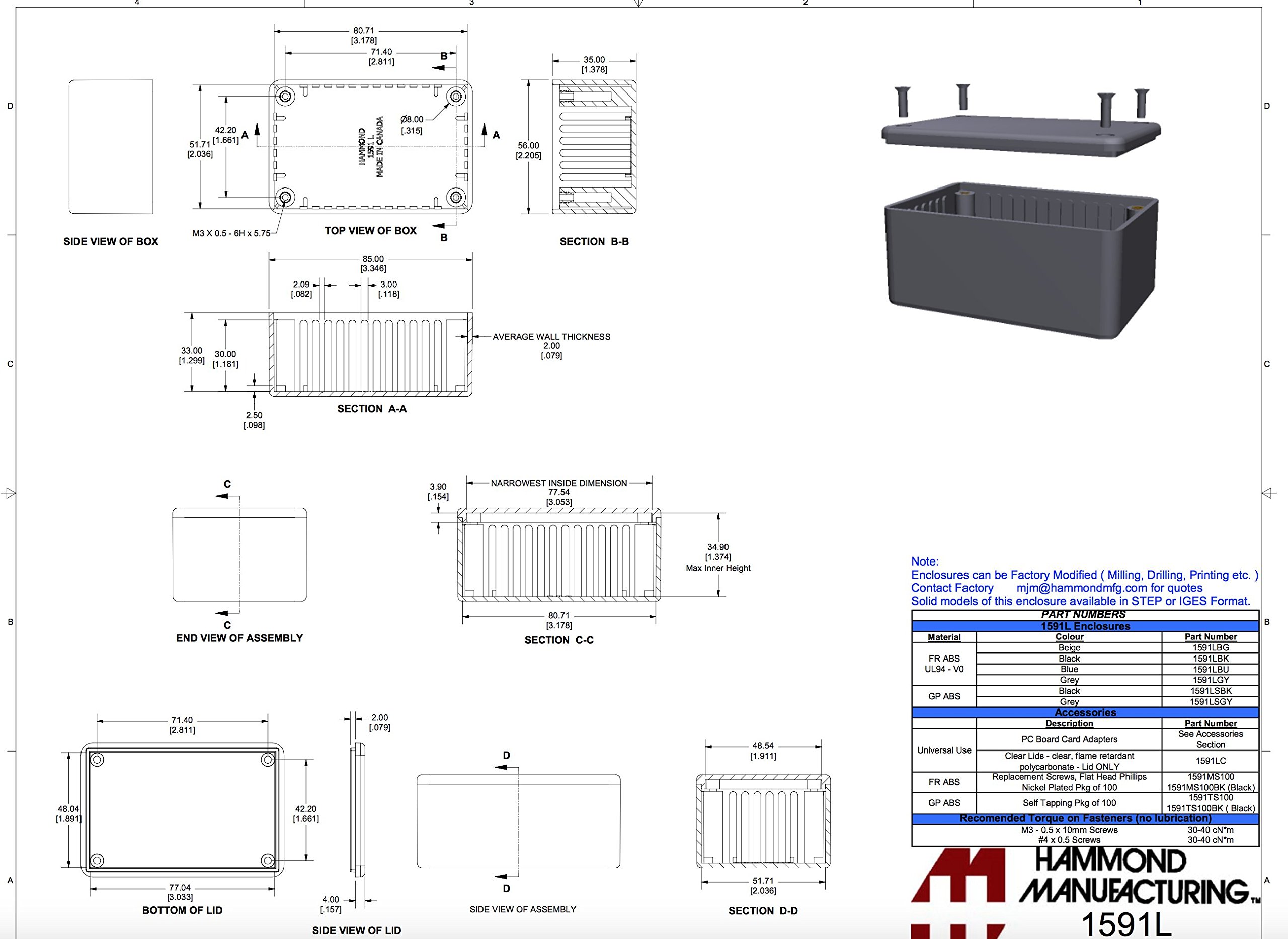 Hammond 1591LSBK (Pack of 2) ABS Project Box Black, Box Plastic