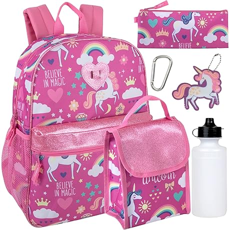 Girls 6 in 1 Unicorn Backpack for School