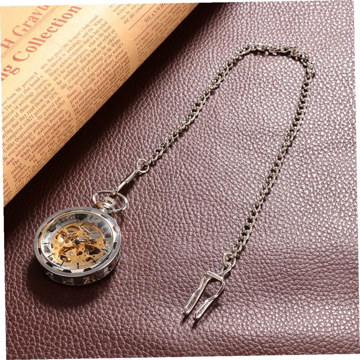 Mechanische Taschenuhr aus Legierung, Silber, Durchbrochen im Vintage Stil