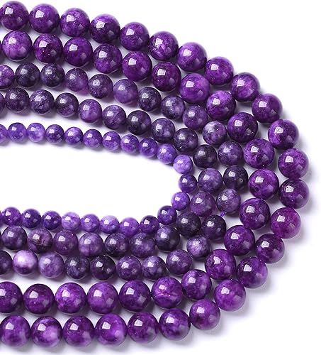 Miniatura 3 de 36 cuentas de cuarzo natural de jade y charoita púrpura natural de 0.394 pulgadas para hacer joyas, bricolaje, pulseras, energía curativa de cristal