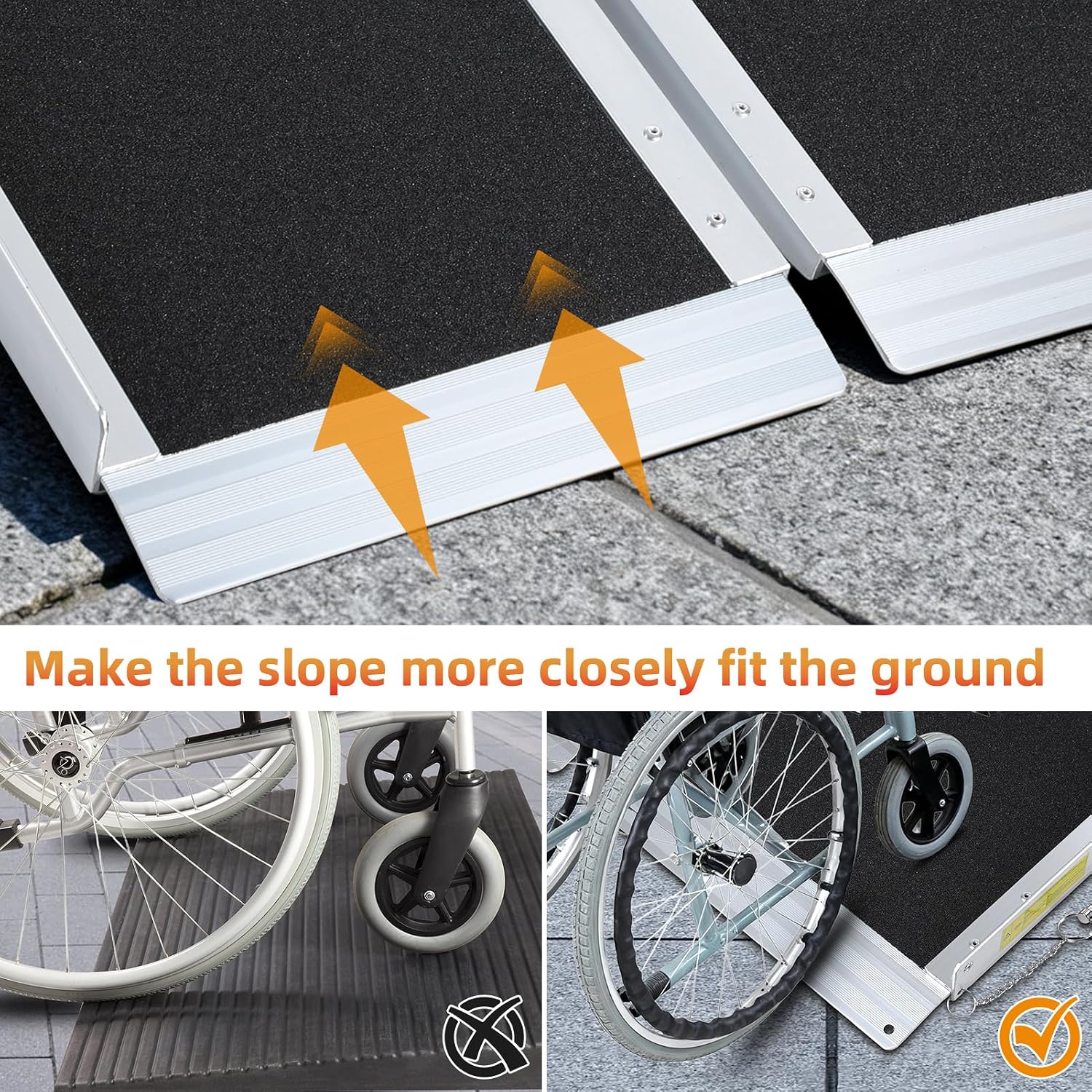 Portable Wheelchair Ramp, Aluminum Alloy Folding Handicap Ramp, Non-Slip Seamless Hinge Ramps for Wheelchairs for Home, Barrier Free Mobility Aid for Steps (6FT (Usable Height 6-18 inch))
