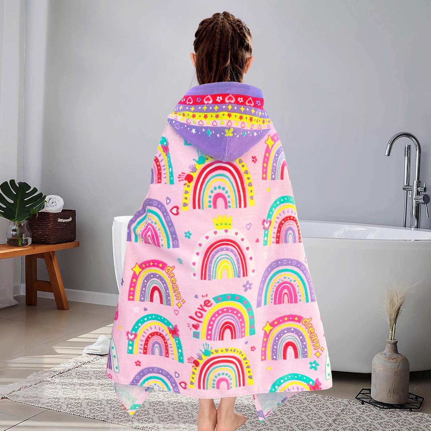VOOVA & MOVAS Rainbow Toddler Towel Robe 3-8Years,100%Cotton,Absorbent&Soft