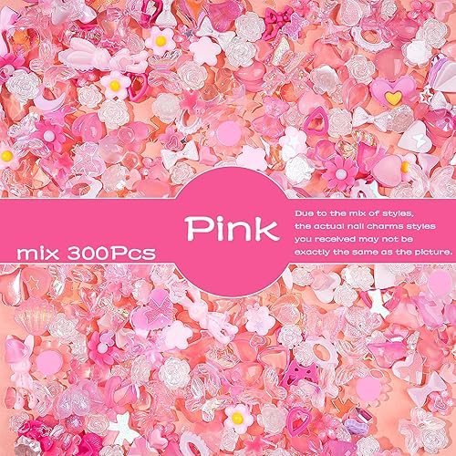 Miniatura 3 de 300 piezas surtidas de acrílico multiformas, corazón rosa, flor, mariposa, lazo, 3D, dijes de uñas huecas, perlas huecas, dijes de uñas para