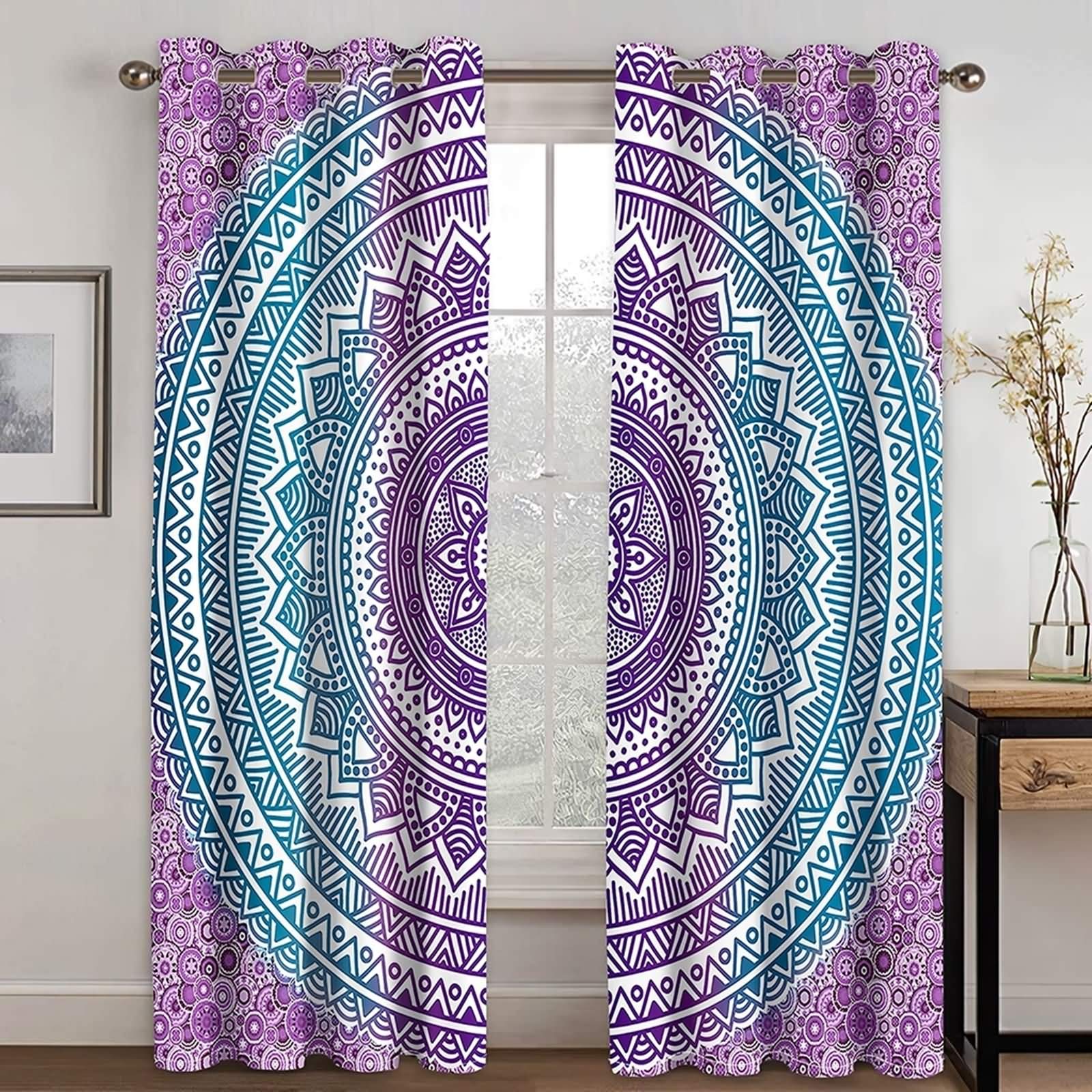 Rideau occultant salon isolation thermique polyester bleu violet 214x183