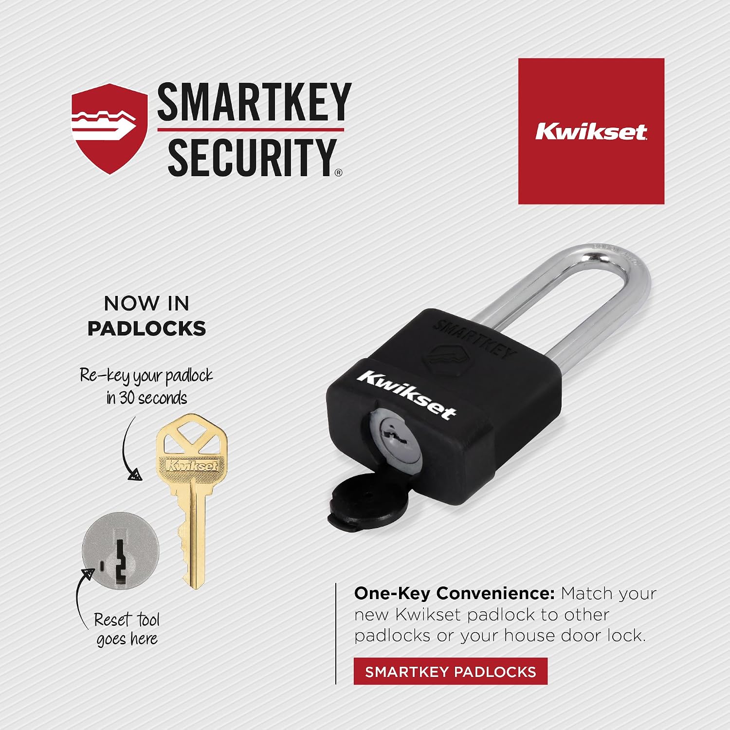 Kwikset SmartKey Re-Keyable Laminated Steel Padlock with Boron Carbide Shackle, with Weather Cover, Outdoor Gate and Storage Lock, 2 in Body, 2-1/2 in Shackle, 1 Pack, Silver