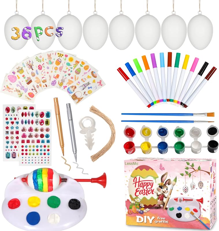 LessMo 36 db Húsvéti Tojás Festéshez Műanyag Díszítő Tojások Festékkel