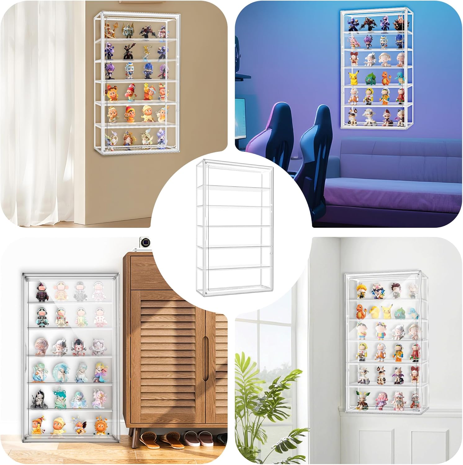 23.6 inch Tall Acrylic Display Case Clear Wall Mounted 6 Tier Acrylic Display Cases for Collectibles Figures Doll Dustproof Action Figure Storage Box 13.8'' x 4.7'' x 23.6''